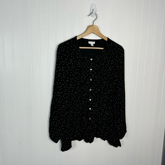 J Jill Top Medium Black White Square Does Long Sleeve Blouse Casual Workwear - Picture 1 of 8